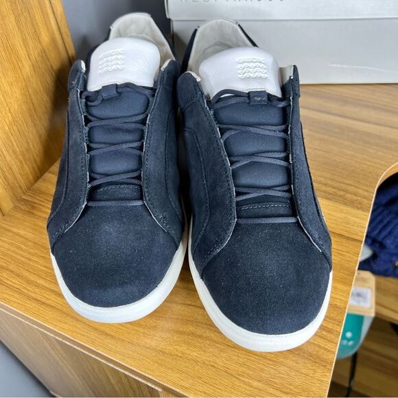 Sz 8 Geox Men's Navy Suede Sneakers with pop up highlighter yellow NIB $149 MSRP - Picture 6 of 12